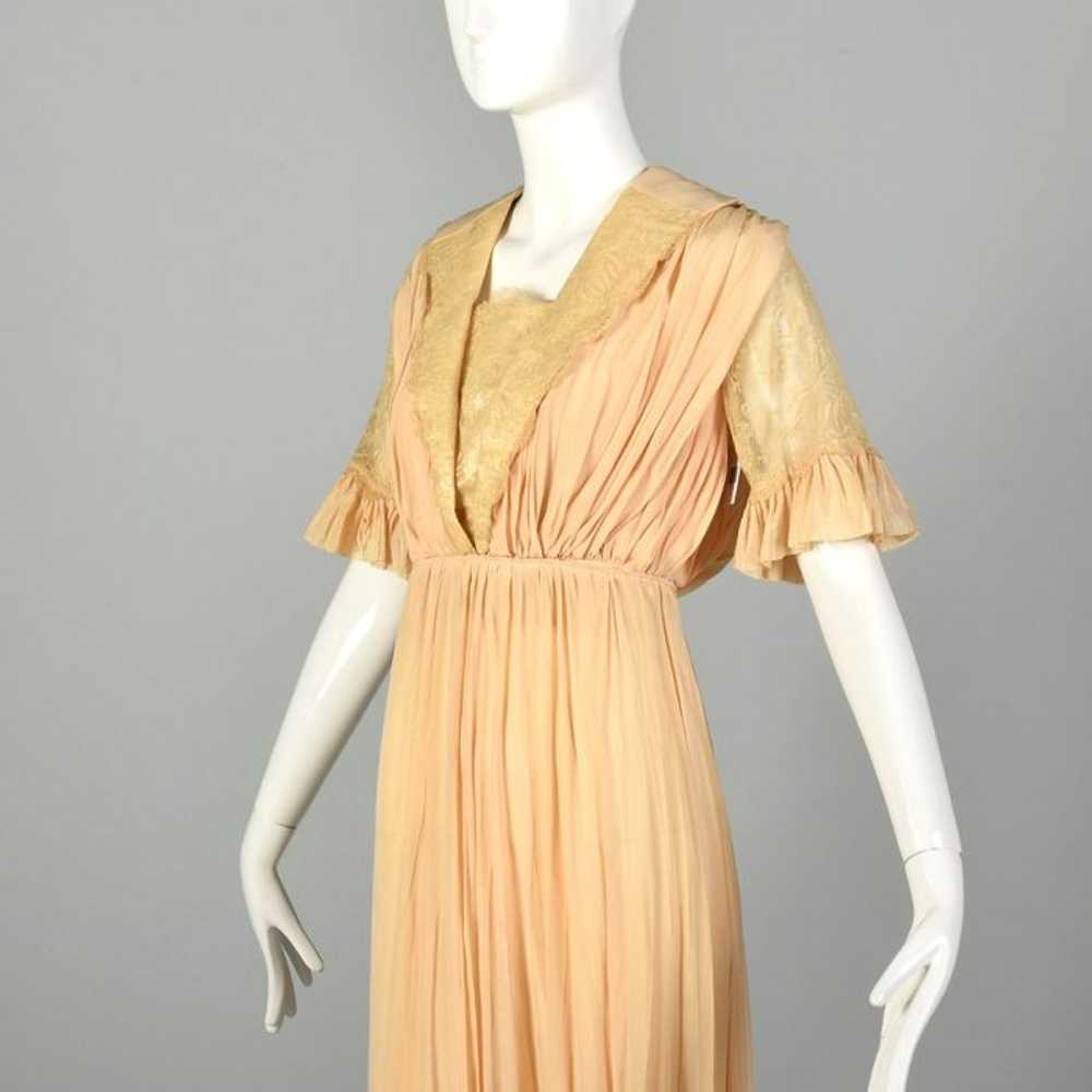 XS 1910s Dress Pink Silk Edwardian Lace Short Sle… - image 4