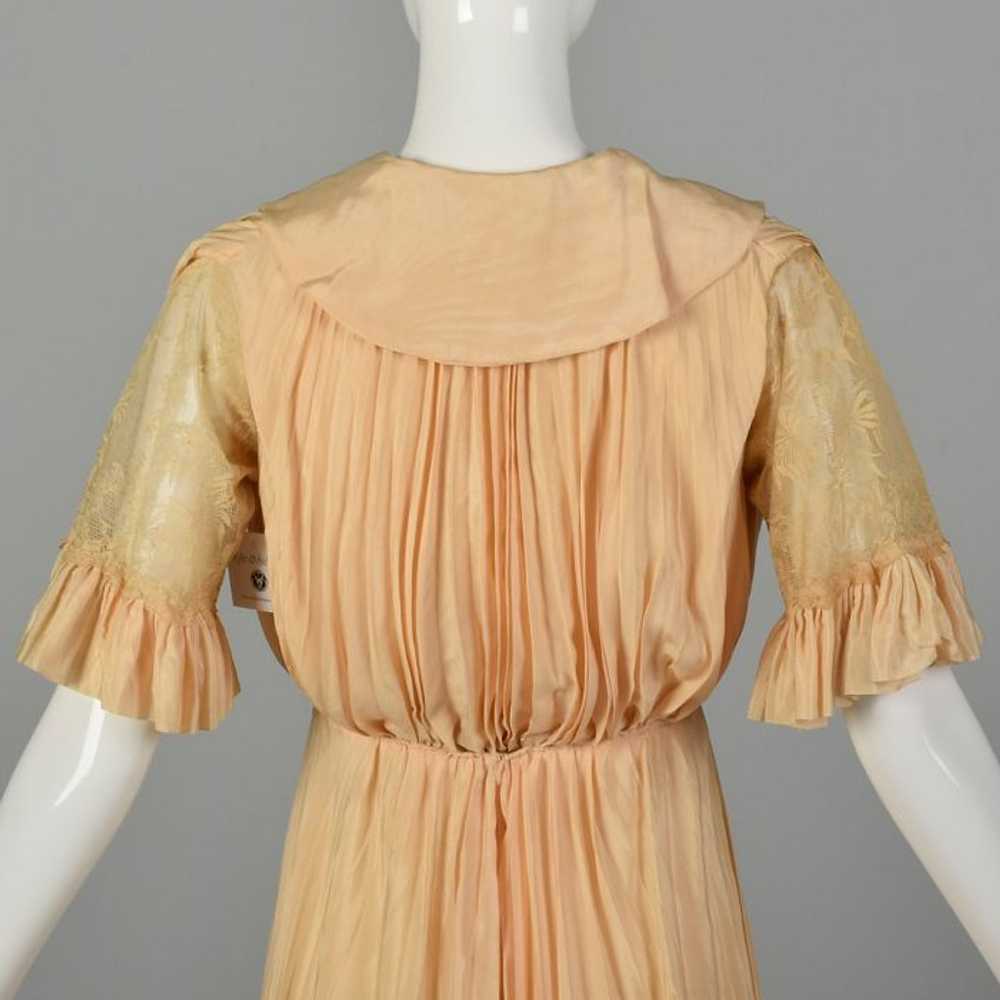 XS 1910s Dress Pink Silk Edwardian Lace Short Sle… - image 5