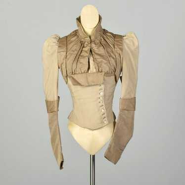 XXS 1800s Victorian Bodice Cotton Jacket Two Tone… - image 1