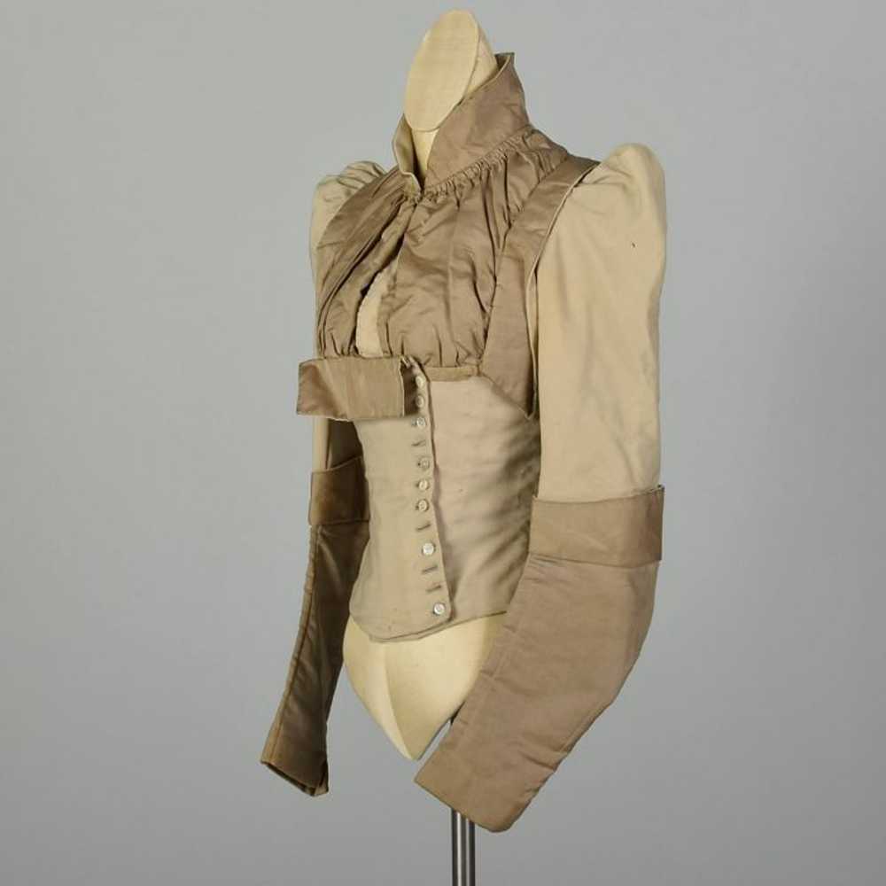 XXS 1800s Victorian Bodice Cotton Jacket Two Tone… - image 3