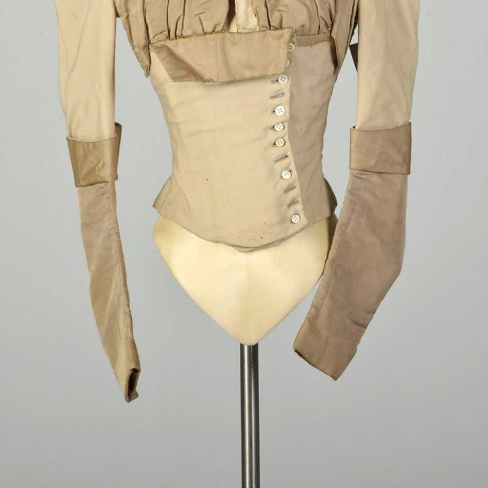 XXS 1800s Victorian Bodice Cotton Jacket Two Tone… - image 5