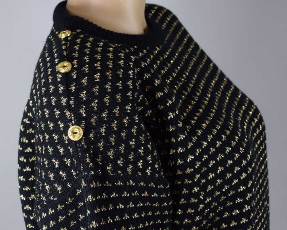 Black & Metallic Gold Slouchy Vintage 90s Knit Sw… - image 10