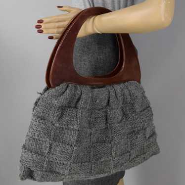 Gray Vintage 70s Chunky Crochet Bag with Oversize… - image 1