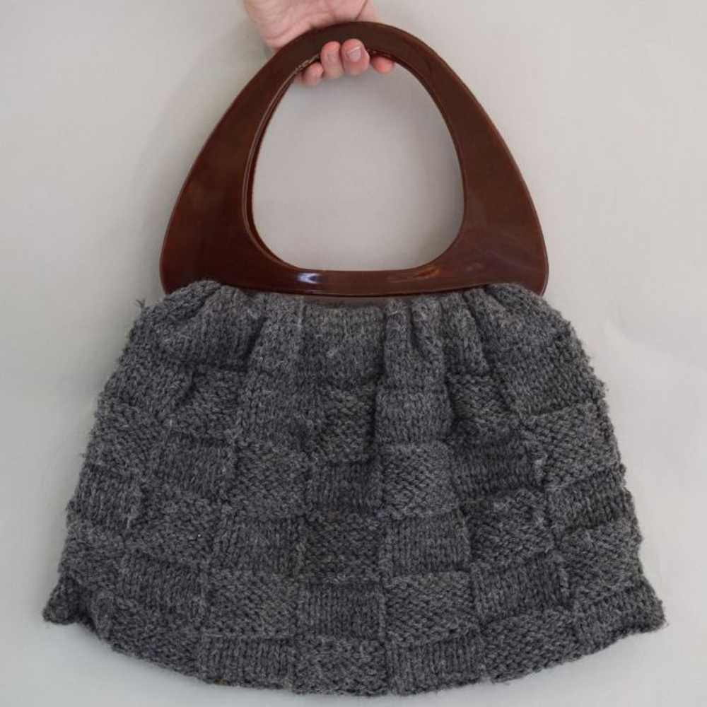 Gray Vintage 70s Chunky Crochet Bag with Oversize… - image 2