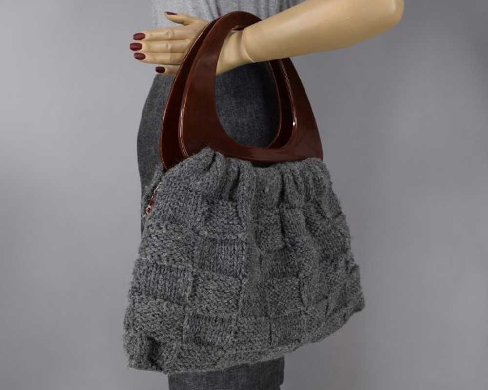 Gray Vintage 70s Chunky Crochet Bag with Oversize… - image 3