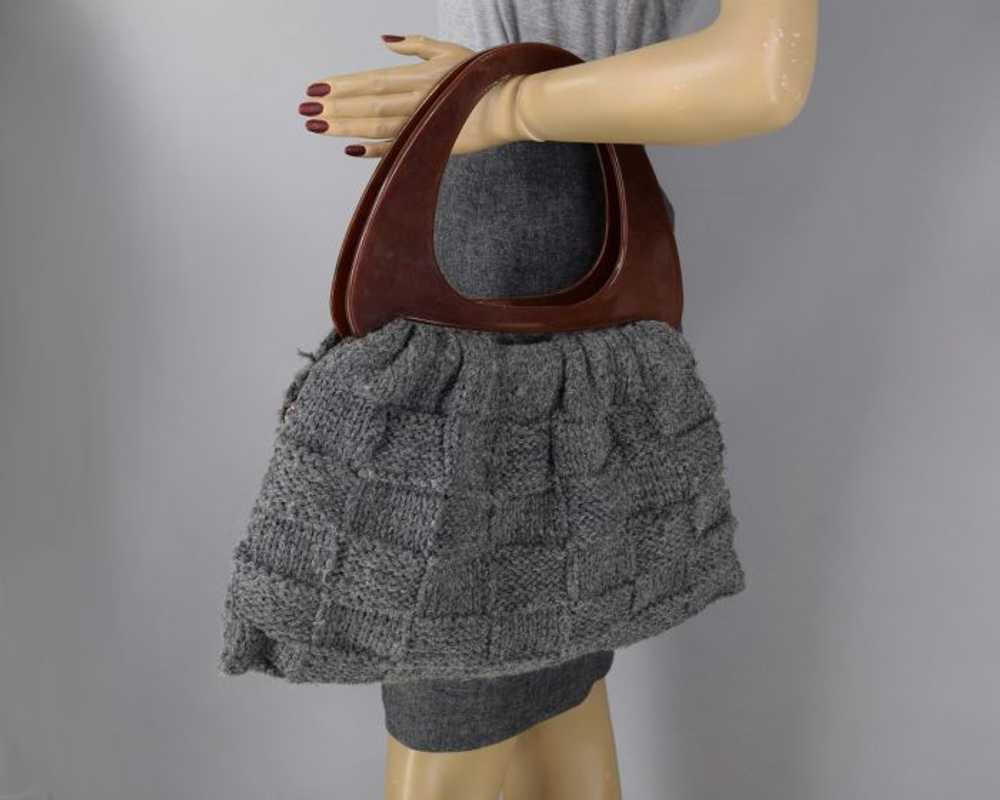 Gray Vintage 70s Chunky Crochet Bag with Oversize… - image 4