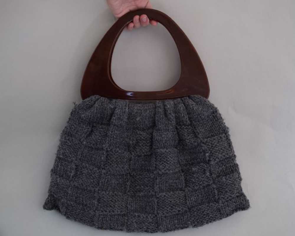 Gray Vintage 70s Chunky Crochet Bag with Oversize… - image 5
