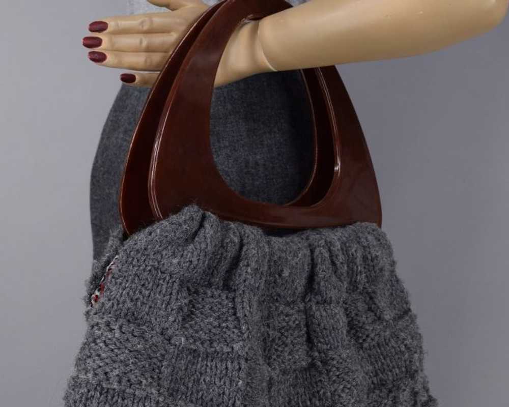 Gray Vintage 70s Chunky Crochet Bag with Oversize… - image 9
