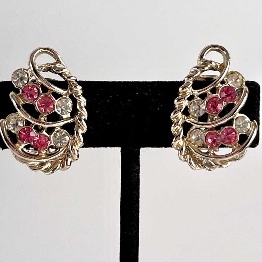 1960s Pink Rhinestone Earrings - image 1