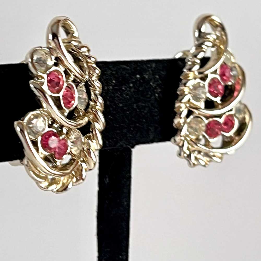 1960s Pink Rhinestone Earrings - image 4