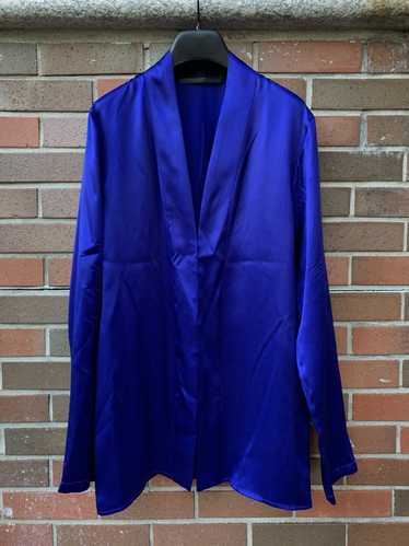 Haider Ackermann Blue Shawl Collar Silk Shirt