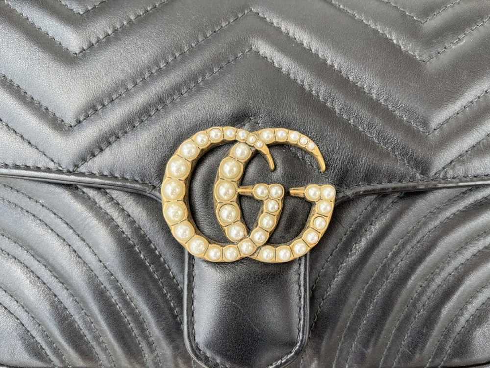 Gucci Matelassé Marmont Pearl Chain Belt Bag - image 2