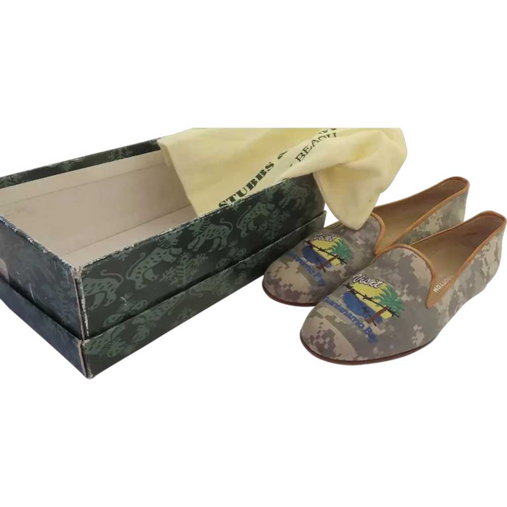 Vintage Stubbs & Wootton Fabric Shoes Men's with … - image 1