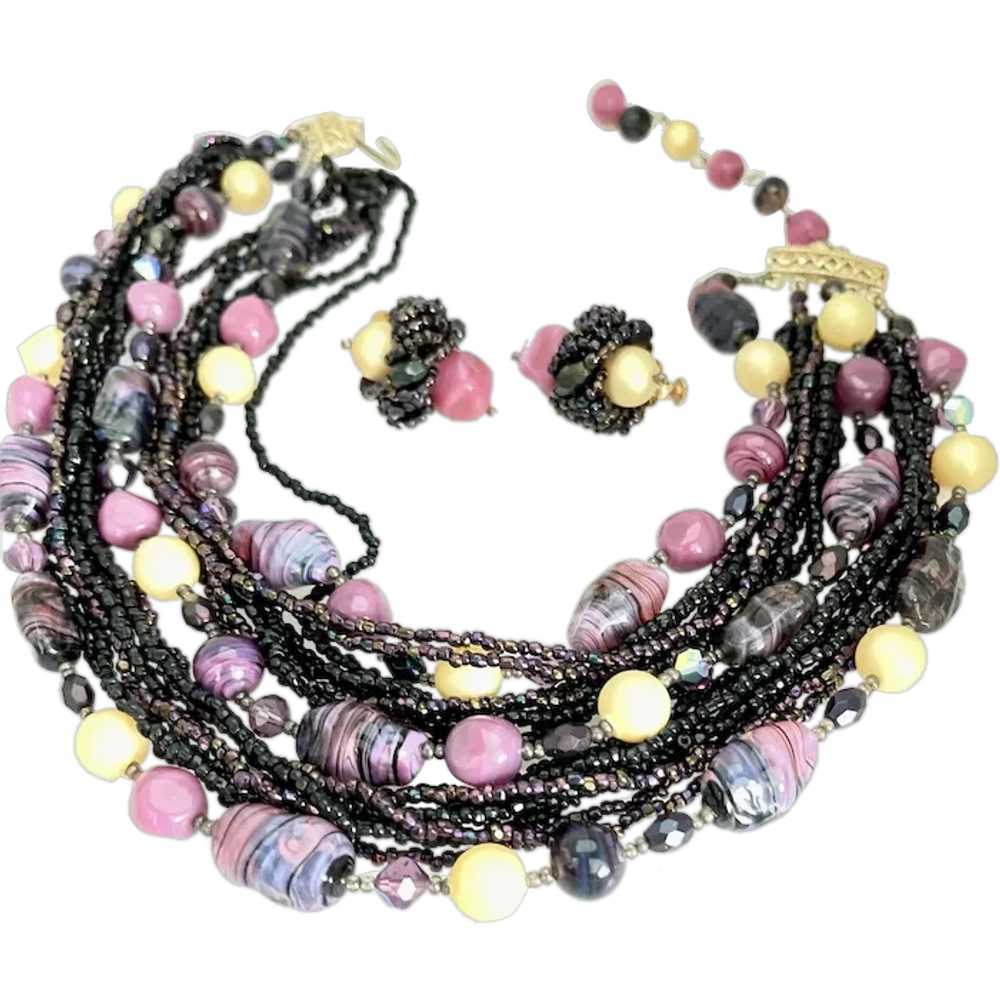 Vintage Exceptional Vendome Art Glass Beads Neckl… - image 1