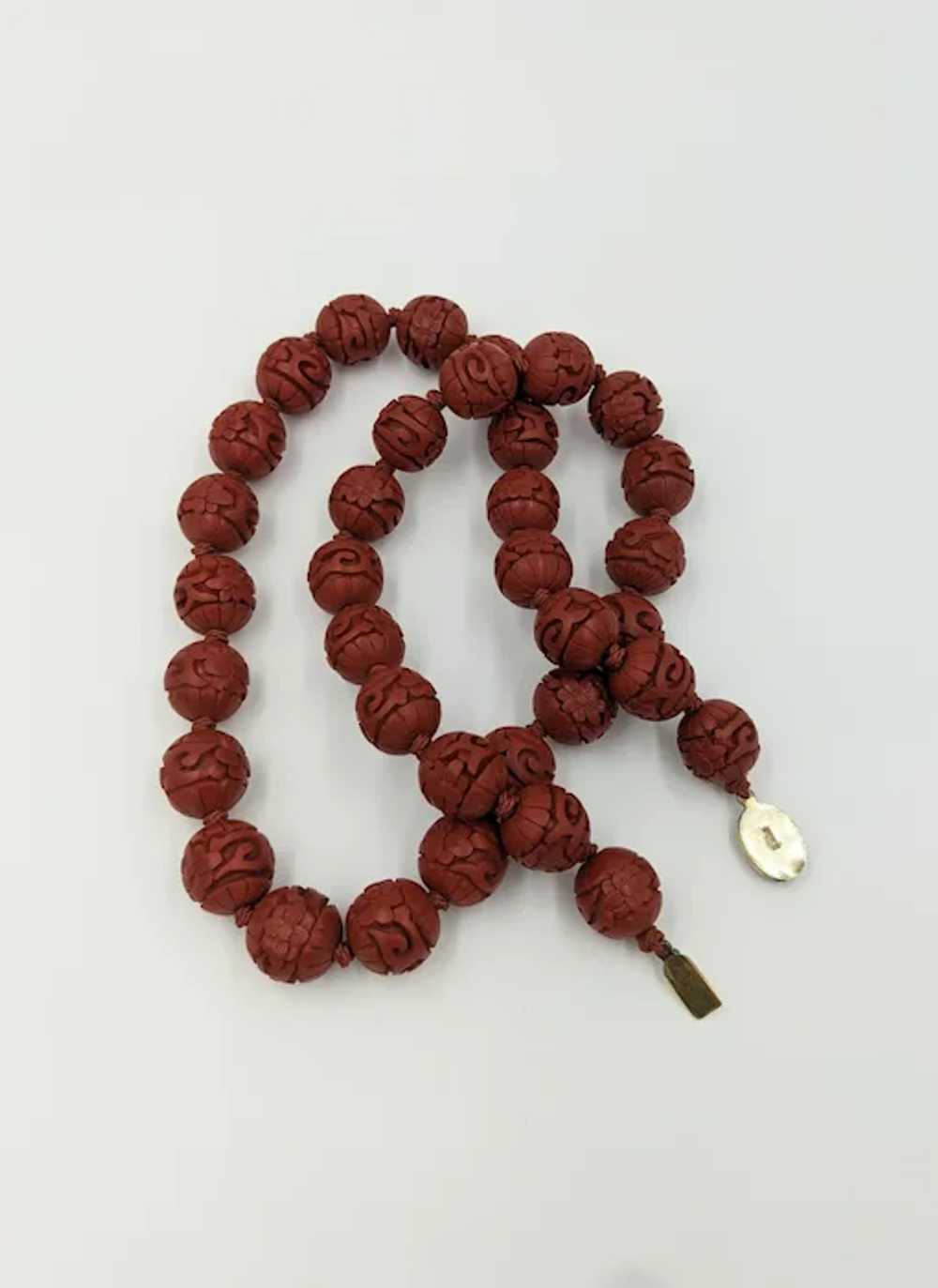 Cinnabar Carved Bead Vintage Silver Chinese Red N… - image 12