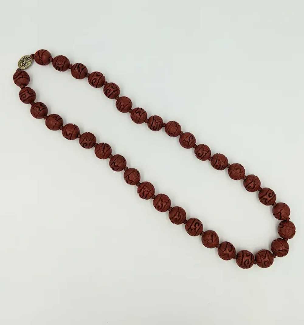 Cinnabar Carved Bead Vintage Silver Chinese Red N… - image 3