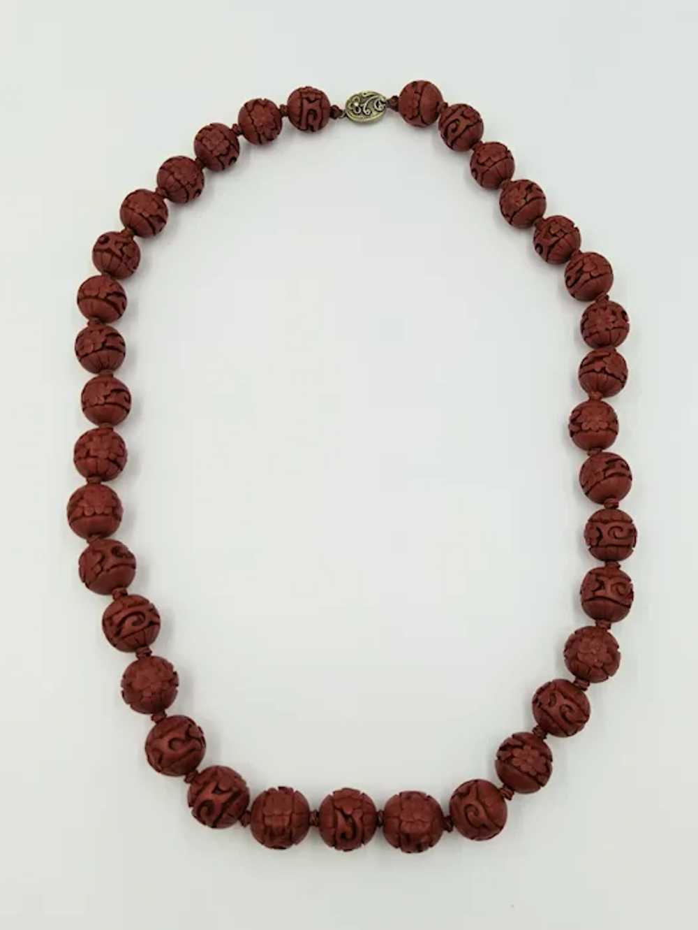 Cinnabar Carved Bead Vintage Silver Chinese Red N… - image 9