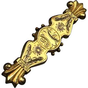 Victorian Gold Filled Bar Brooch Antique Jewelry … - image 1