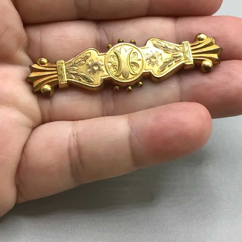 Victorian Gold Filled Bar Brooch Antique Jewelry … - image 6