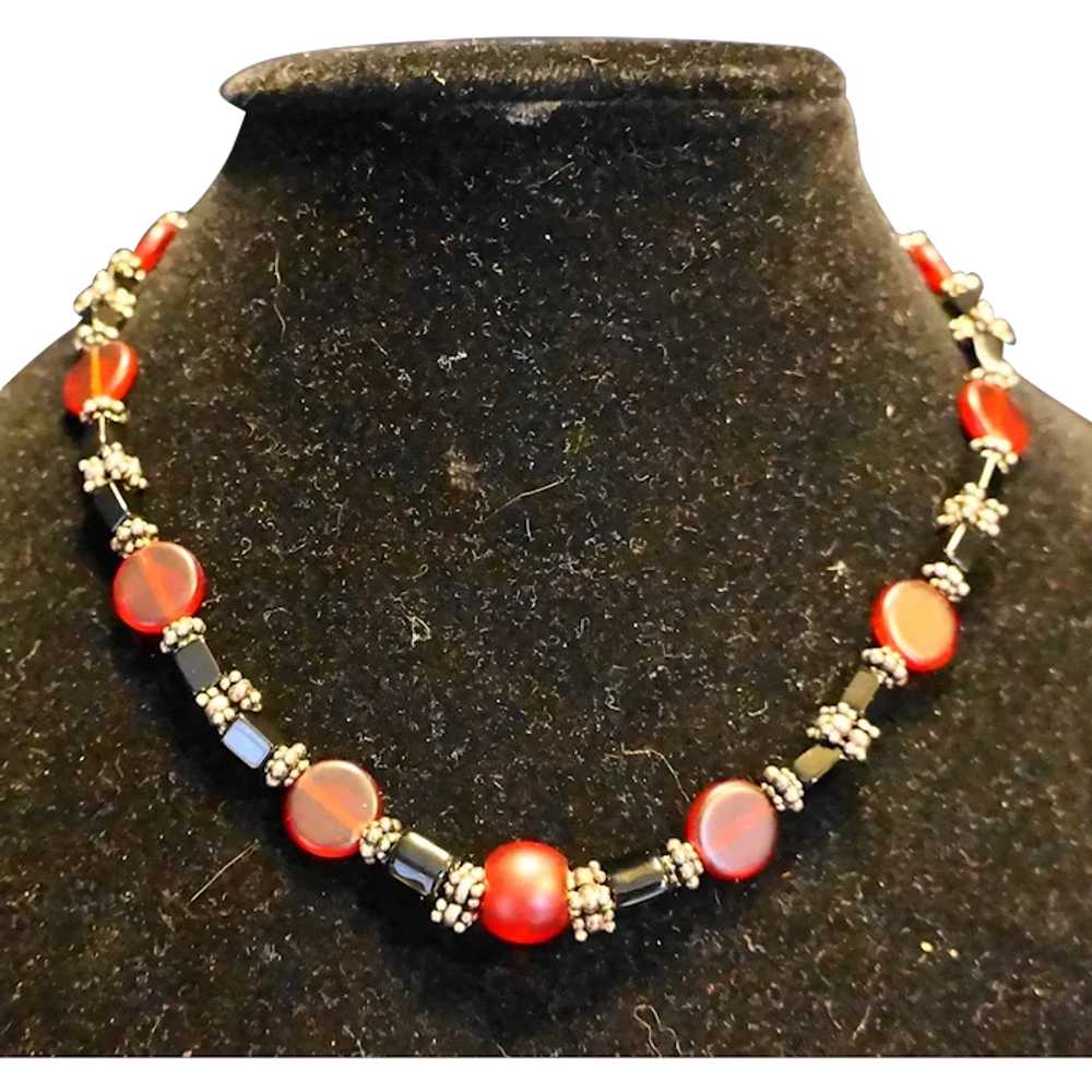 Black Red Glass Beads Necklace Toggle Clasp - image 1