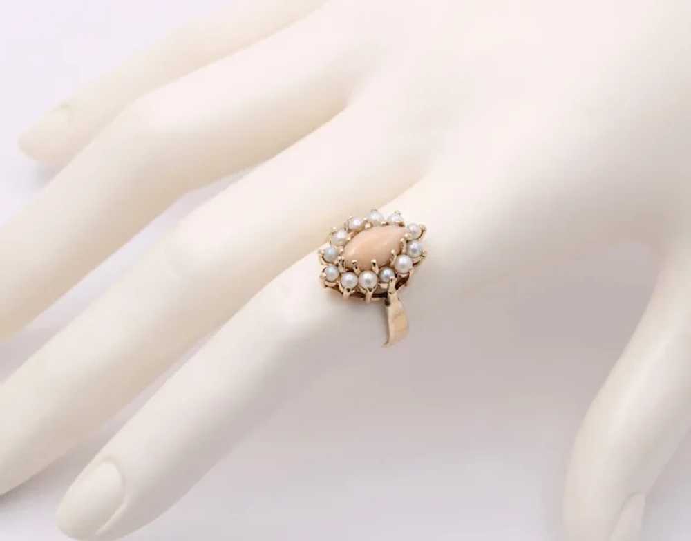 Vintage Pink Coral Pearls 14K Yellow Gold Ring - image 5
