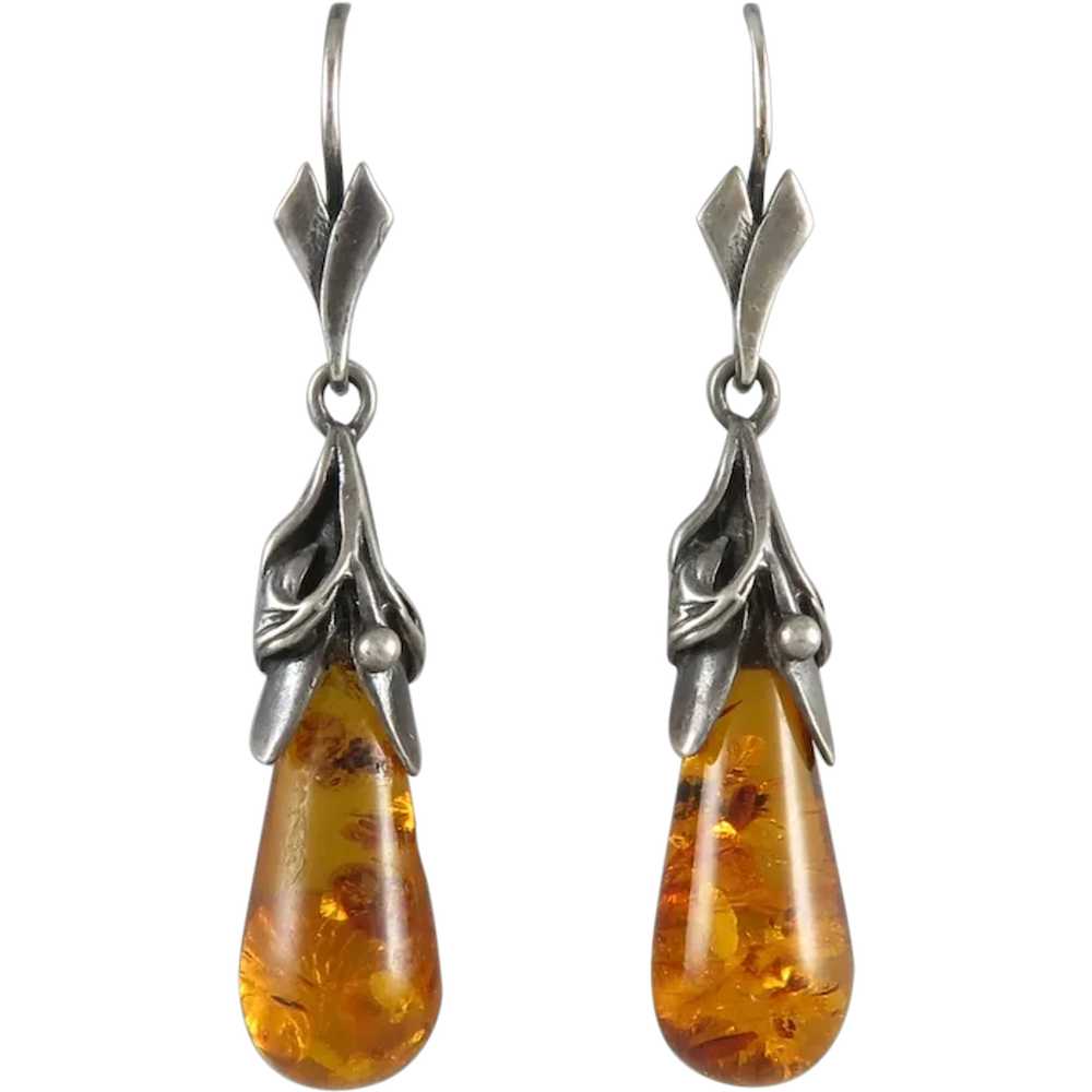 Mid Century Baltic Amber and Sterling Silver Tear… - image 1
