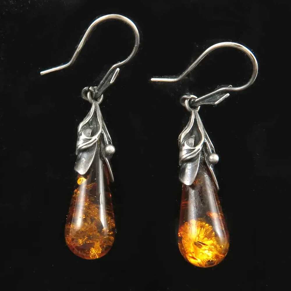Mid Century Baltic Amber and Sterling Silver Tear… - image 2