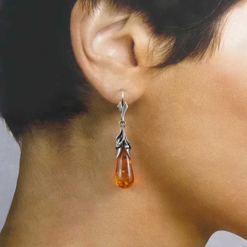 Mid Century Baltic Amber and Sterling Silver Tear… - image 3