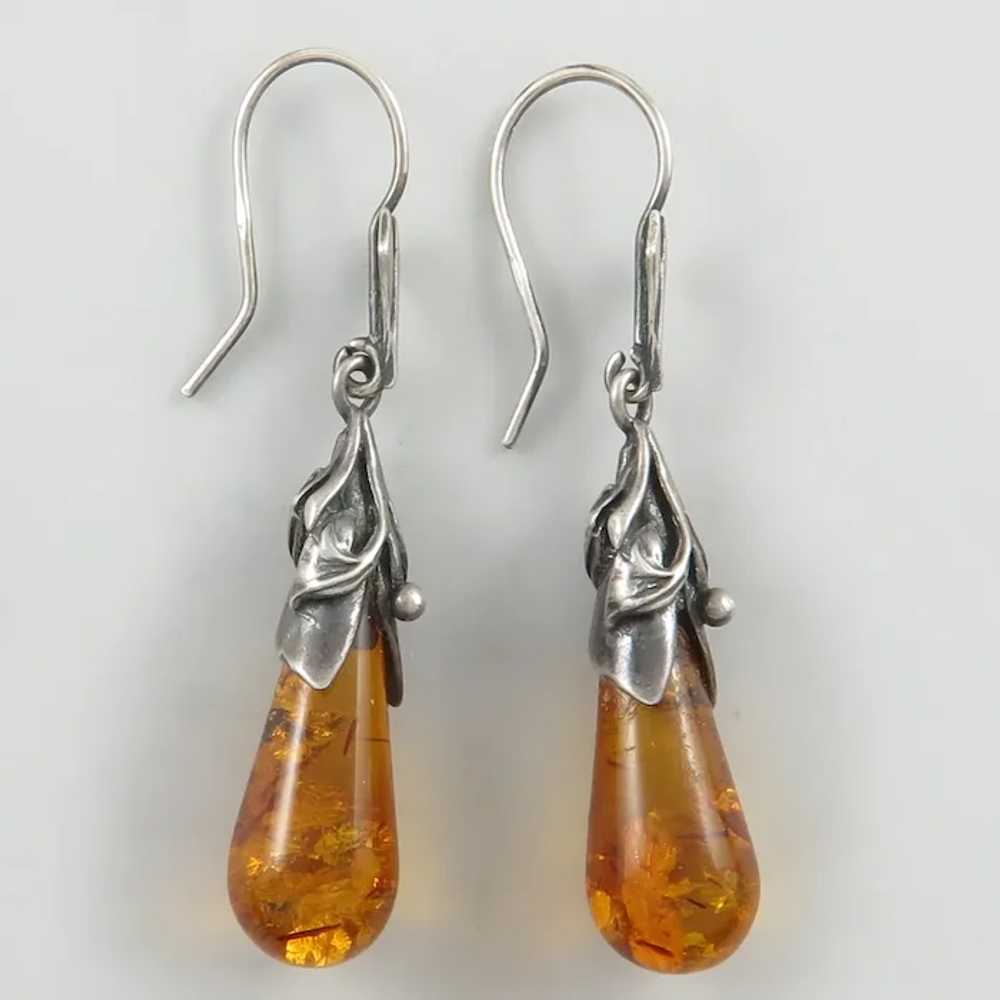 Mid Century Baltic Amber and Sterling Silver Tear… - image 4