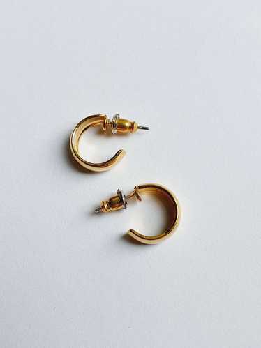 Vintage Gold Plated Minimal Micro Hoop Earrings - image 1