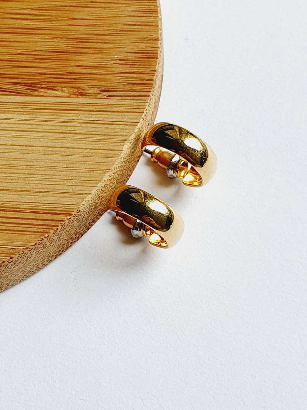 Vintage Gold Plated Minimal Micro Hoop Earrings - image 5