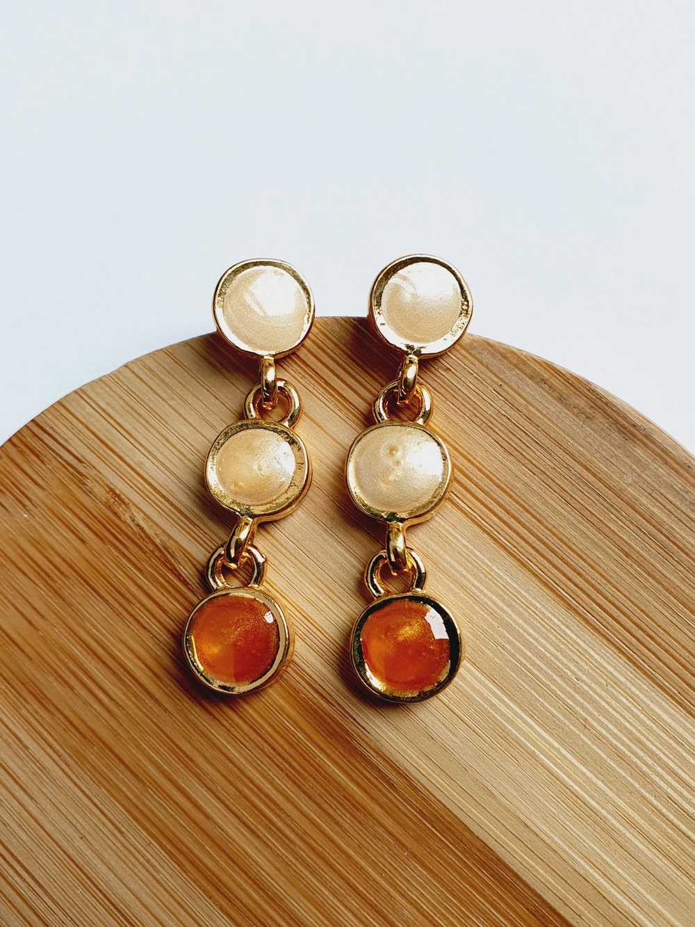 Vintage Gold Plated Drop Earrings with Copper & B… - image 5