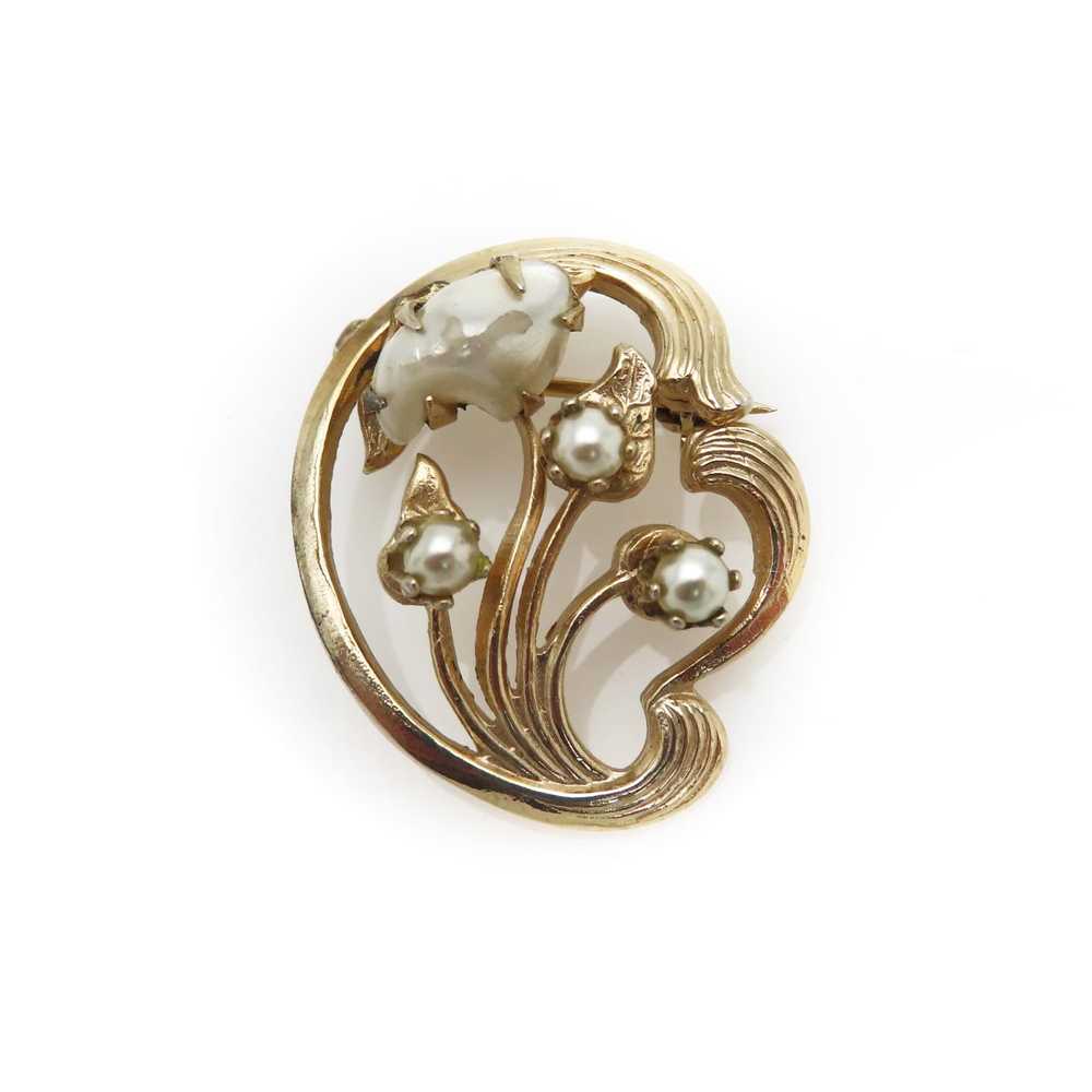 Petite Art Nouveau Style Floral Brooch Pin - image 1
