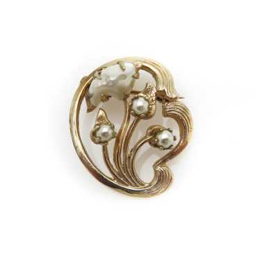 Petite Art Nouveau Style Floral Brooch Pin - image 1
