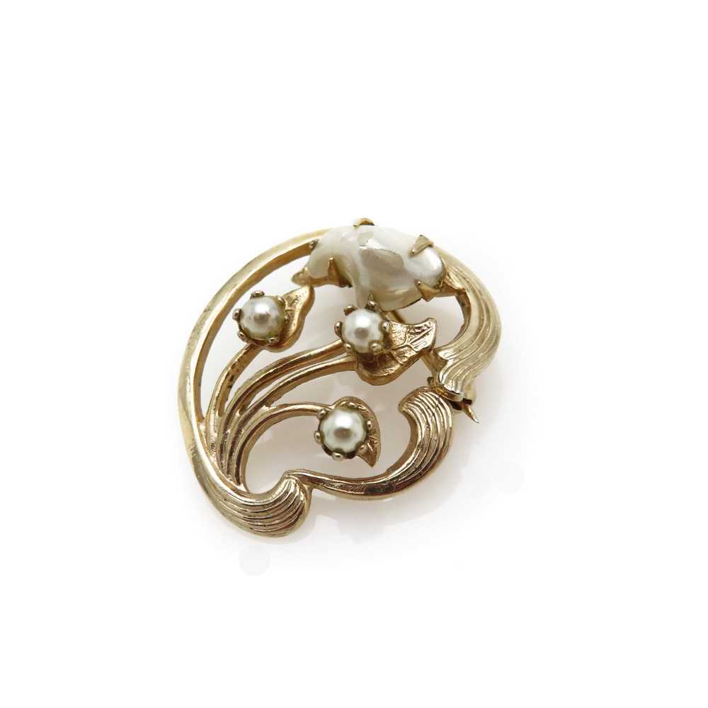 Petite Art Nouveau Style Floral Brooch Pin - image 2