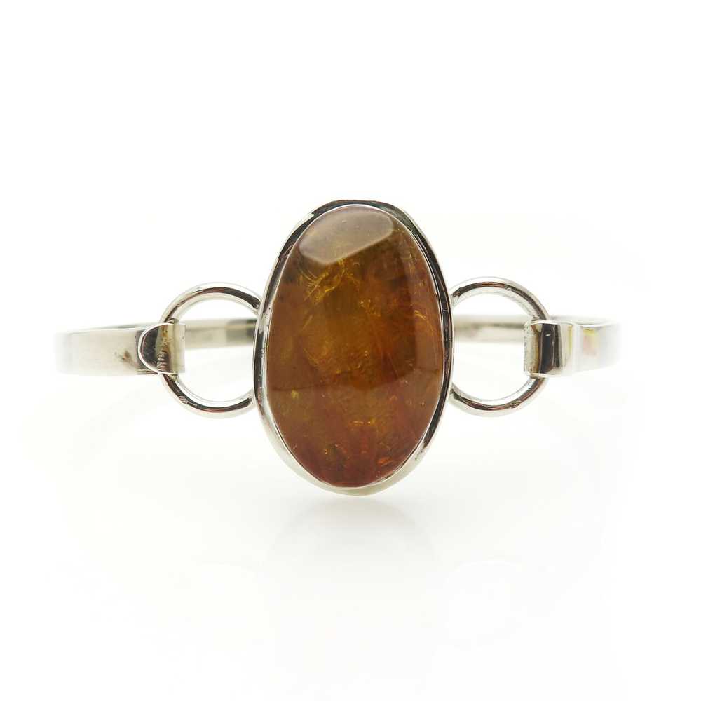 Minimalist Sterling Silver Amber Cuff Bracelet - image 1