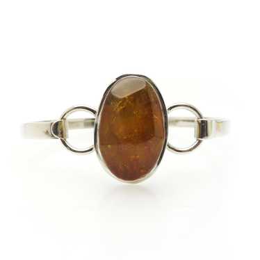 Minimalist Sterling Silver Amber Cuff Bracelet - image 1