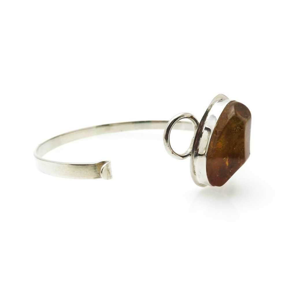 Minimalist Sterling Silver Amber Cuff Bracelet - image 5