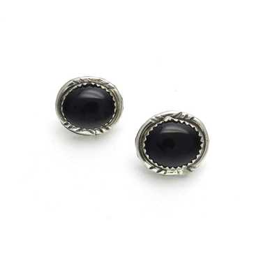 Southwestern Black Onyx Sterling Oval Button Earr… - image 1