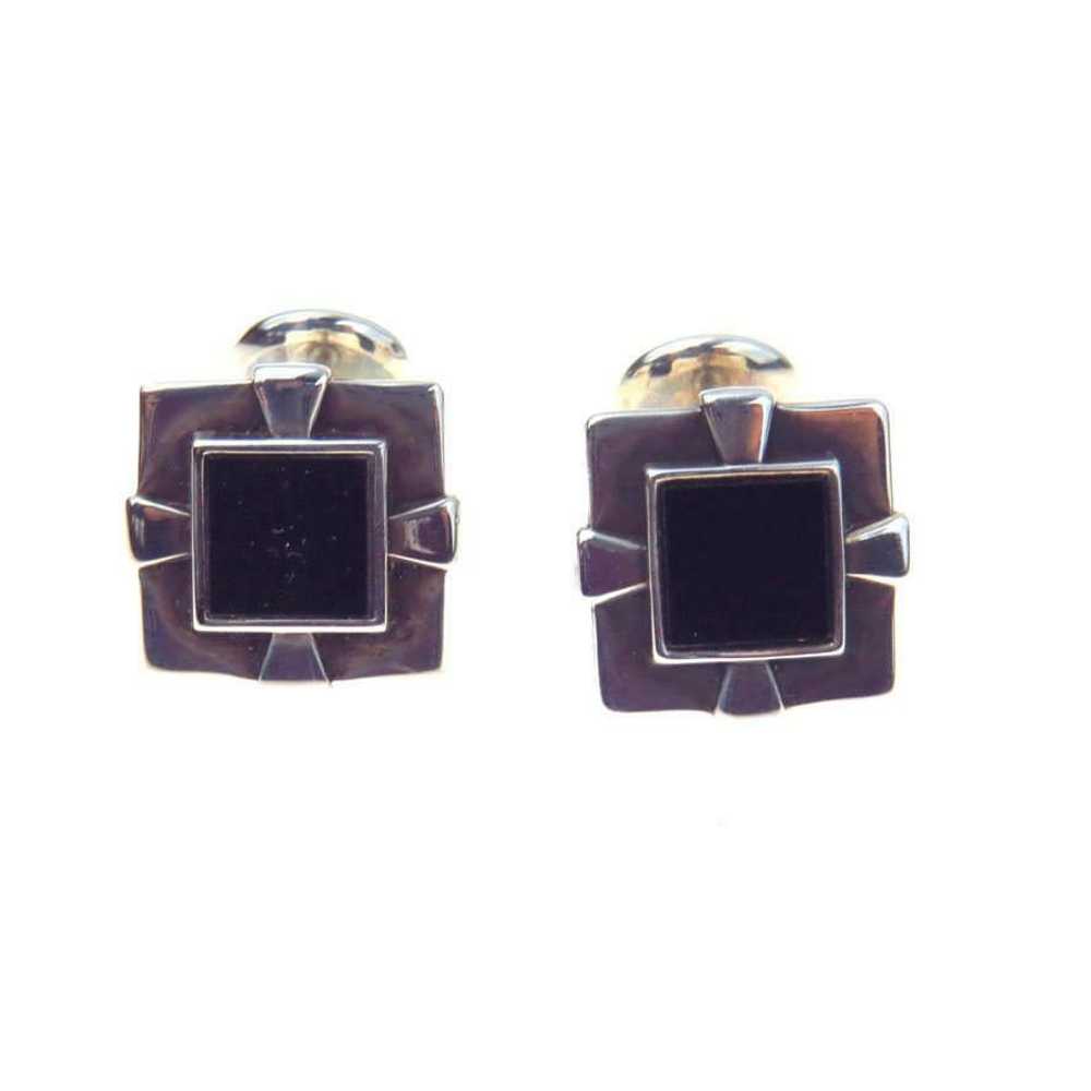 Silver Tone Black Onyx Modernist Cufflinks - image 1