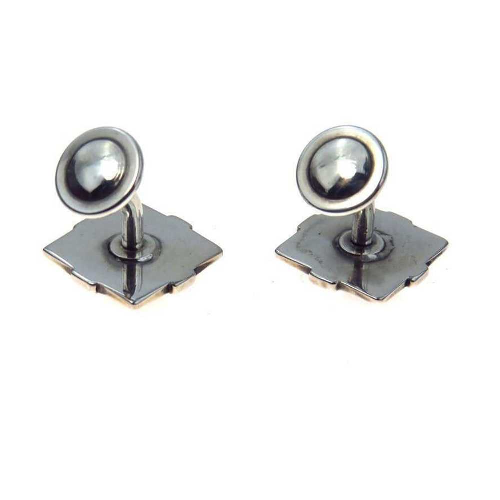 Silver Tone Black Onyx Modernist Cufflinks - image 2