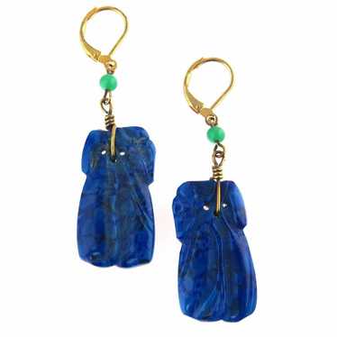 Handmade Gorgeous 14K GF Carved Leaf selling Lapis lazuli Sheperd Hook Earrings