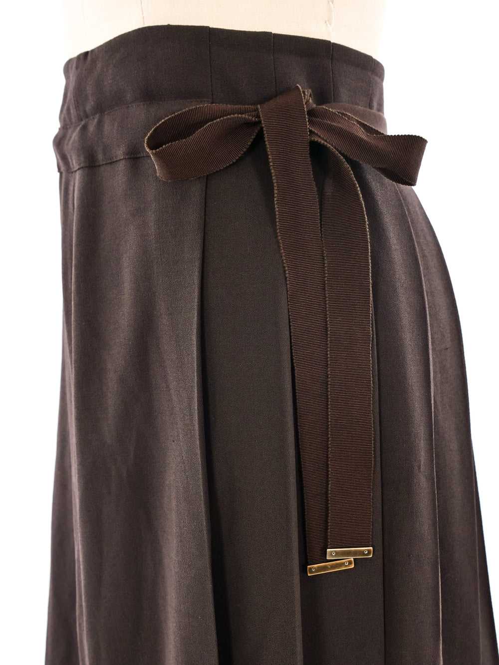 Salvatore Ferragamo Chocolate Wool Pleated Skirt - image 2