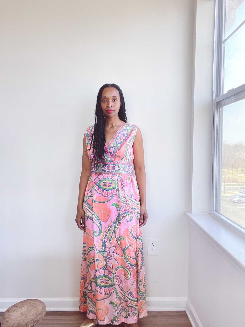 60s Whimsical Floral Print Maxi Psychedelic Dress - image 7