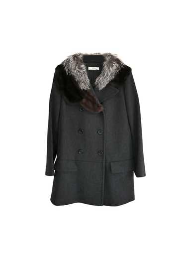 Prada Black Double Breasted Wool Coat with Fox & … - image 1