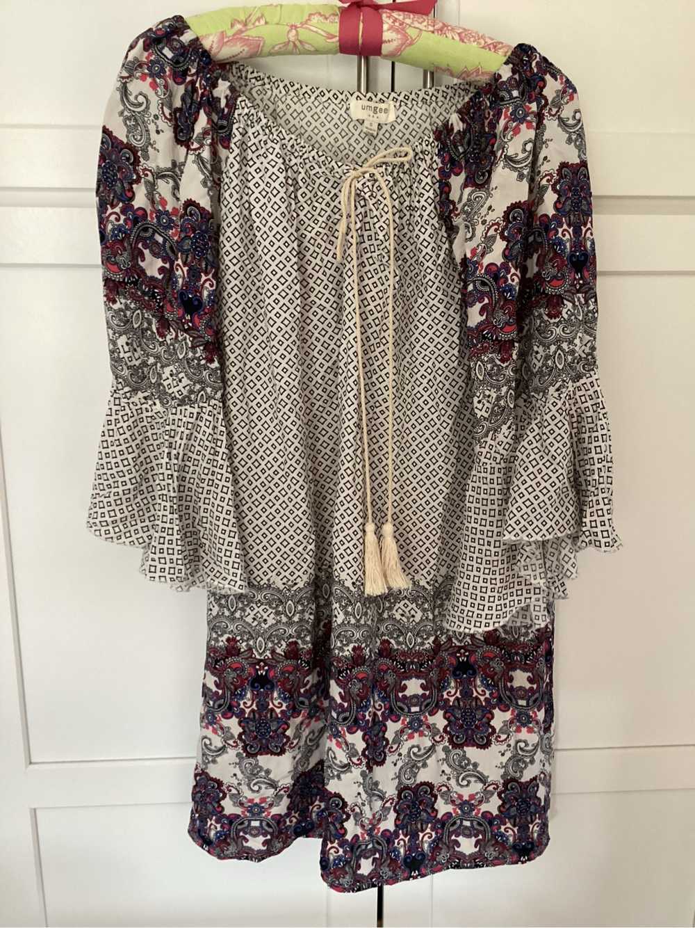 UMGEE Mix Print Boho Dress Sz S Bell 3/4 Sleeve T… - image 1