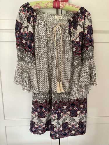 UMGEE Mix Print Boho Dress Sz S Bell 3/4 Sleeve Tu