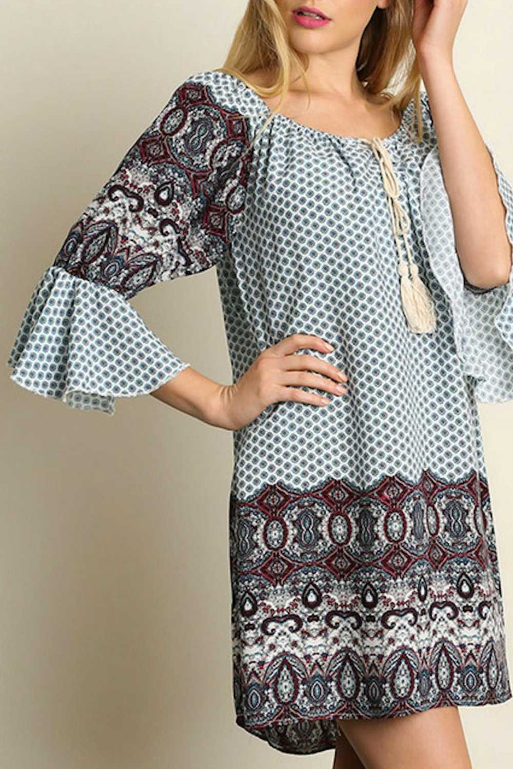 UMGEE Mix Print Boho Dress Sz S Bell 3/4 Sleeve T… - image 9