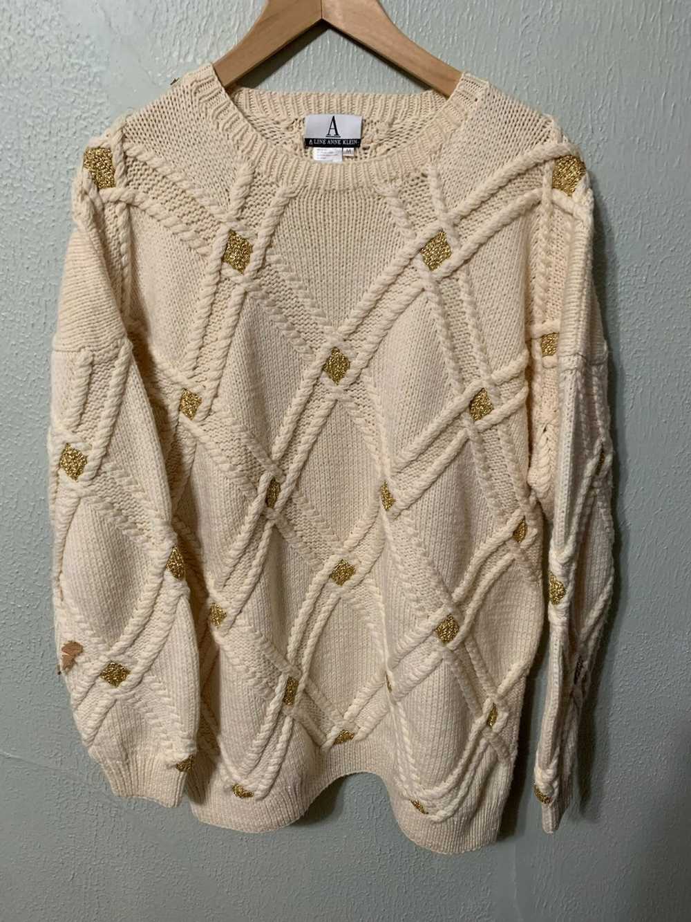 Coloured Cable Knit Sweater × Vintage Vintage Gol… - image 1