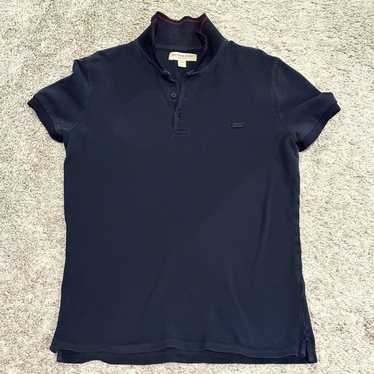 Blue Silk Jersey Polo Tee with Signature Logo Print –